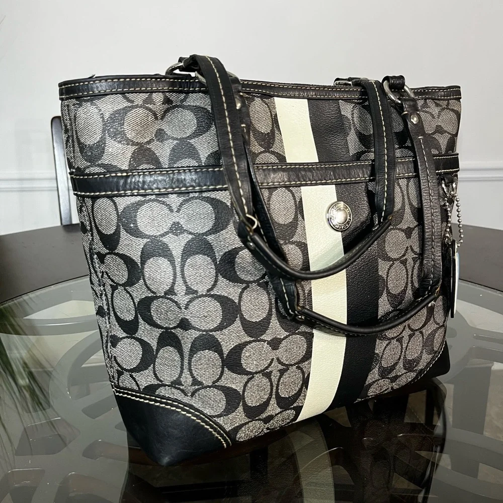 Coach Chelsea Heritage Stripe Tote Bag Purse 14477 Black - Picture 2 of 8